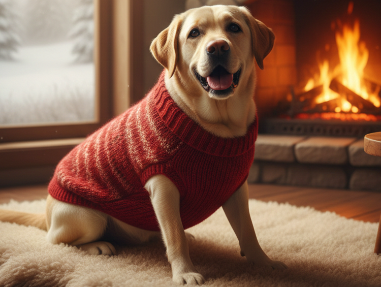 Golden Retriever wearing sweater - Winter Dog Care Tips by PetYatra