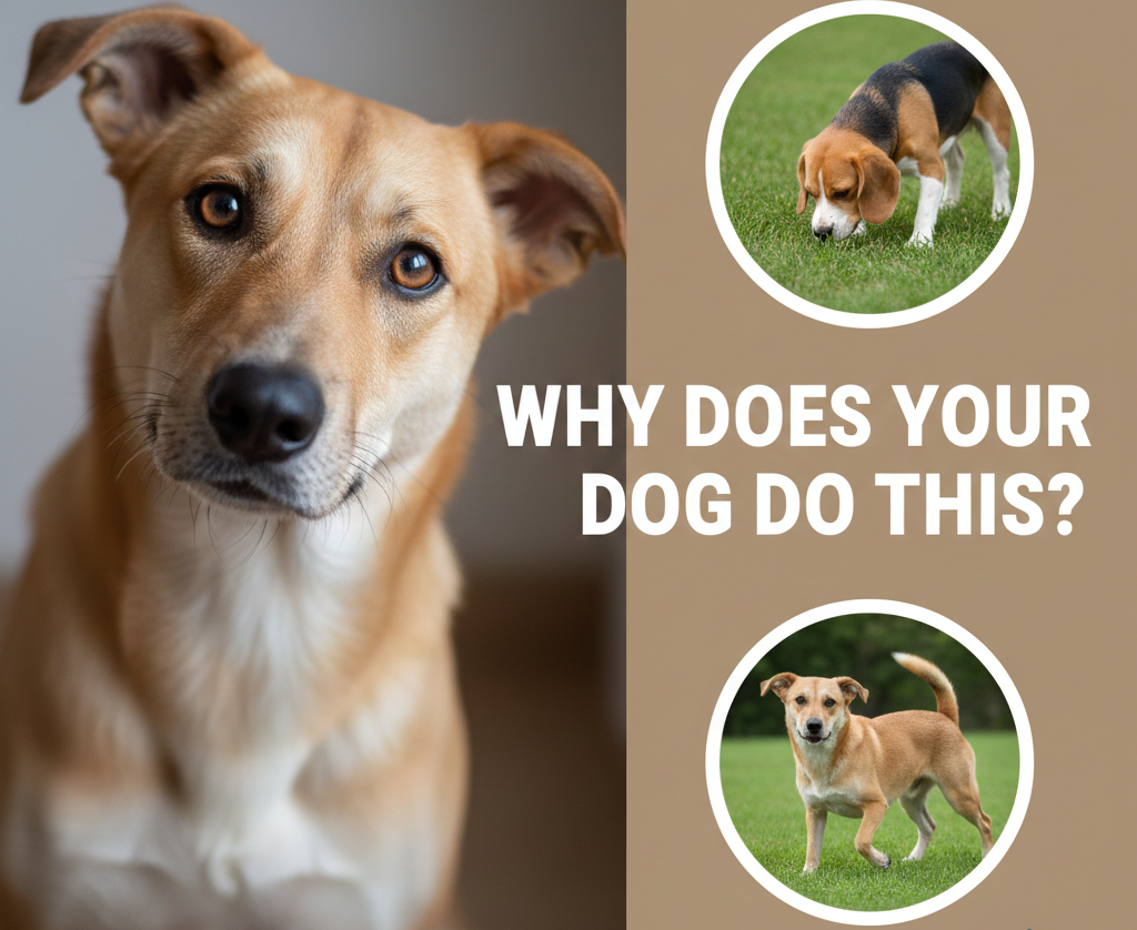 small images showing a dog sniffing grass and a dog